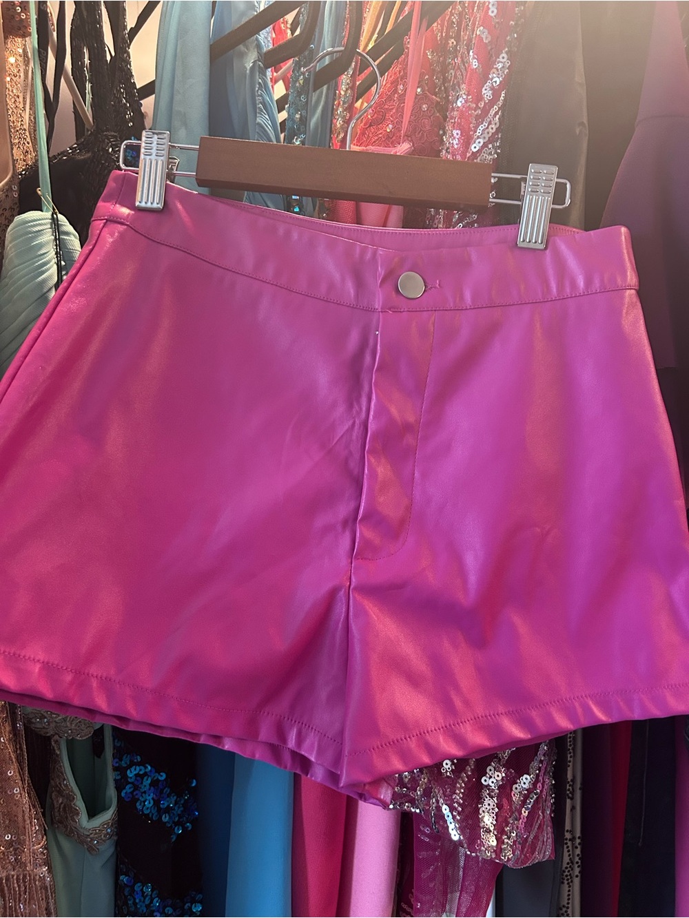 High-Rise Fuchsia Faux-Leather Women’s Shorts